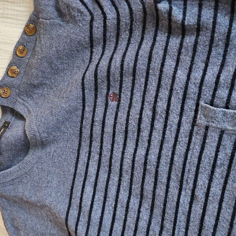 French Connection Lambswool Striped Sweater in Blue - Size Large